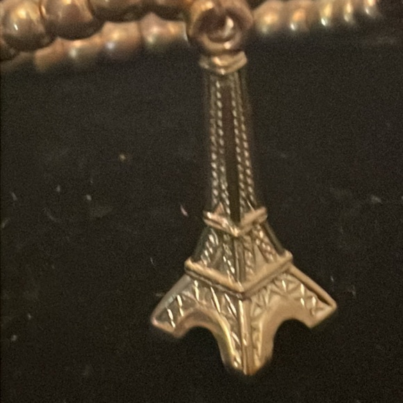 6” golden beaded stackable stretch bracelet with Eiffel Tower pendant & 39 beads - Picture 2 of 11
